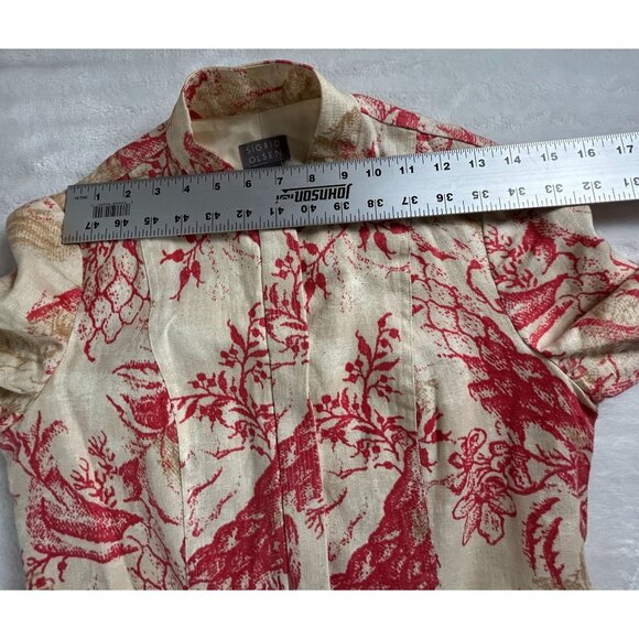 Sigrid Olsen Womens Floral 100% Linen Tunic Jacket Coat XS Red Beige Lightweight - Picture 7 of 10